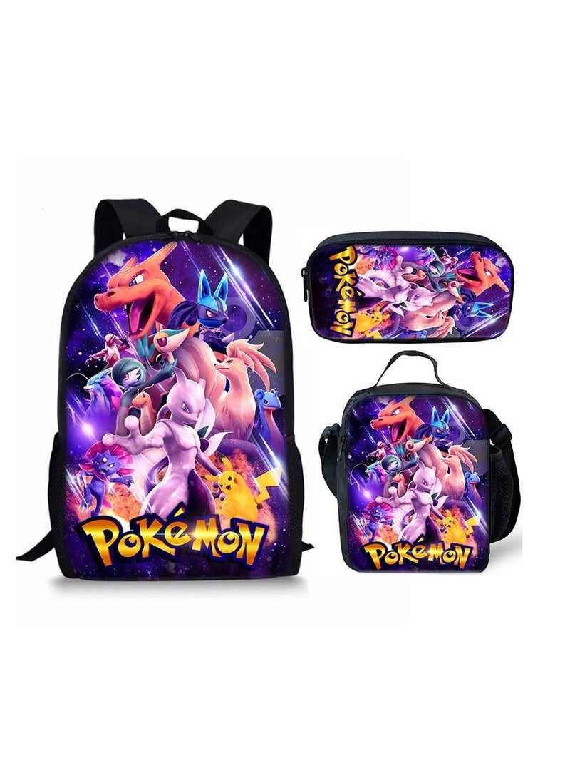 3-Piece Pokemon 3D Print Insulated Lunch Backpack Set Multicolour - Image 1