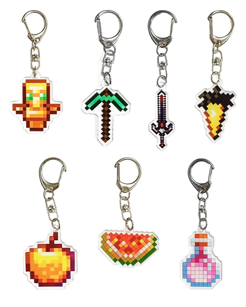 KalamkariX 7 PCS Keychains with Pixel - Art & Geometric Designs, Durable & Stylish Decorative Keyrings for Keys, Bags, Backpacks, keychain for boys, Ideal as Personal Accessories & Small Gifts - Image 1