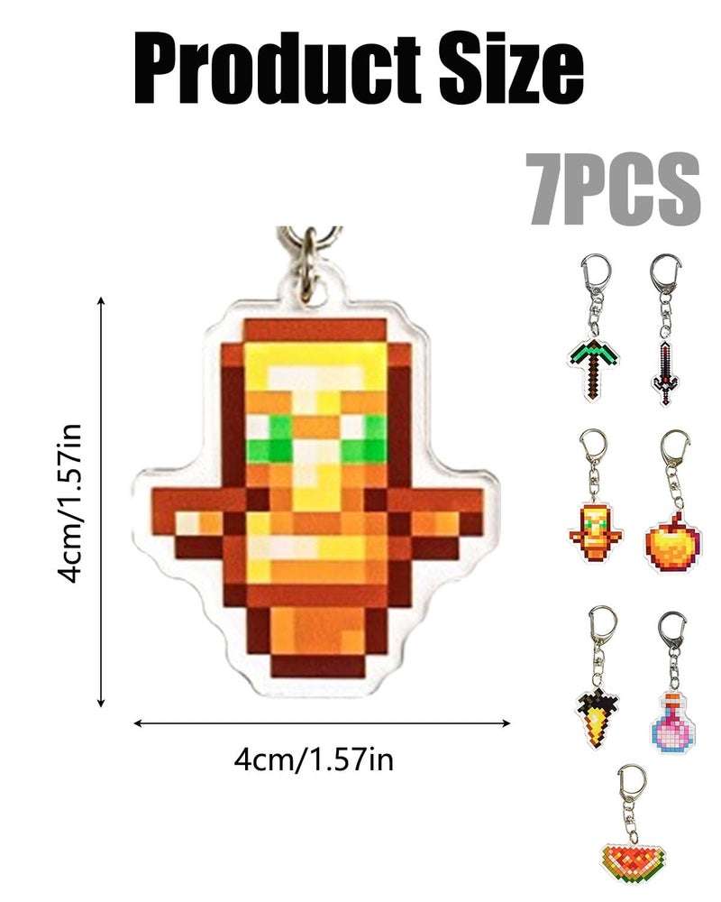 KalamkariX 7 PCS Keychains with Pixel - Art & Geometric Designs, Durable & Stylish Decorative Keyrings for Keys, Bags, Backpacks, keychain for boys, Ideal as Personal Accessories & Small Gifts - Image 2