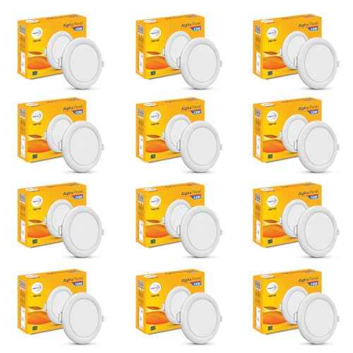 wipro Metal Garnet 15W Round LED Alpha Panel | Cool Day White (6500K) | Recessed Down Light for False Ceiling | Cutout - 153mm | Pack of 12 - Image 1