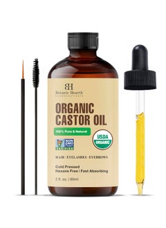 Botanic Hearth Botanic Hearth Castor Oil (2 fl oz) | USDA Certified Organic | 100% Pure & Hexane Free | Cold Pressed |Promotes Growth for Eyelashes, Eyebrows & Hair | Includes Eyebrow & Eyelash Brush 