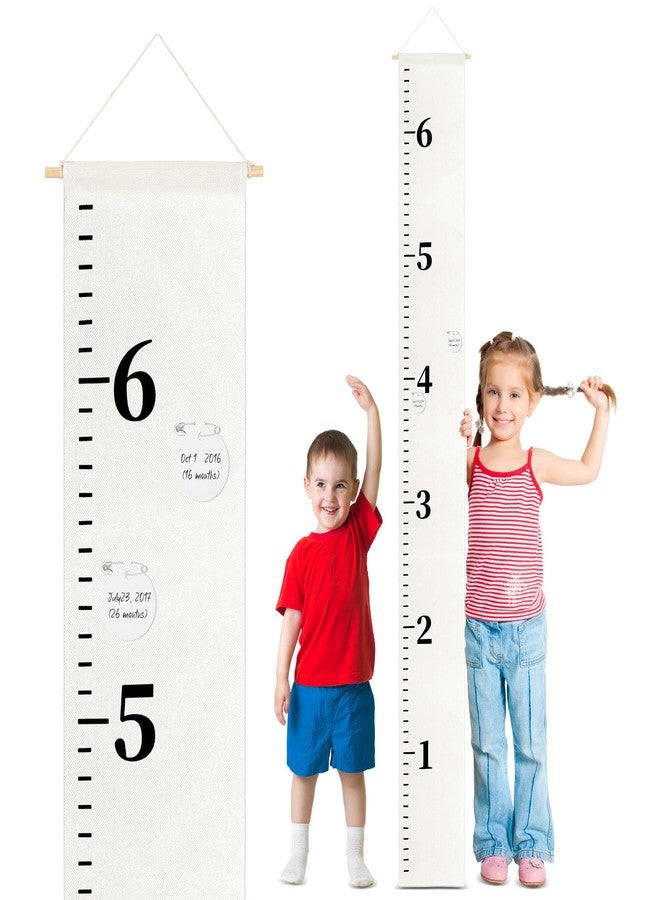 Knitgrip 102 Pcs Canvas Growth Chart for Kids Baby with a Marker, 50 Round Labels and 50 Pin, 79" x 8" Height Measurement Ruler Hanging Removable Growth Tracker Fabric Boy Girl Room Nursery Wall Decor - Image 1