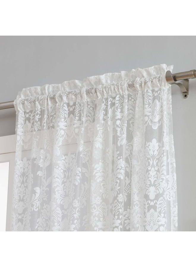 LinenZone Fiona Knitted Lace Curtain Medallion Design with Scalloped Bottom - Rod Pocket - Total Size 108 Inch Wide (54" Each Panel) - 96 Inch Long (2 Panels 54 x 96, Ivory) - Image 2
