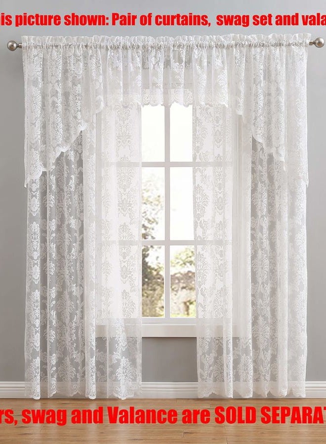 LinenZone Fiona Knitted Lace Curtain Medallion Design with Scalloped Bottom - Rod Pocket - Total Size 108 Inch Wide (54" Each Panel) - 96 Inch Long (2 Panels 54 x 96, Ivory) - Image 3