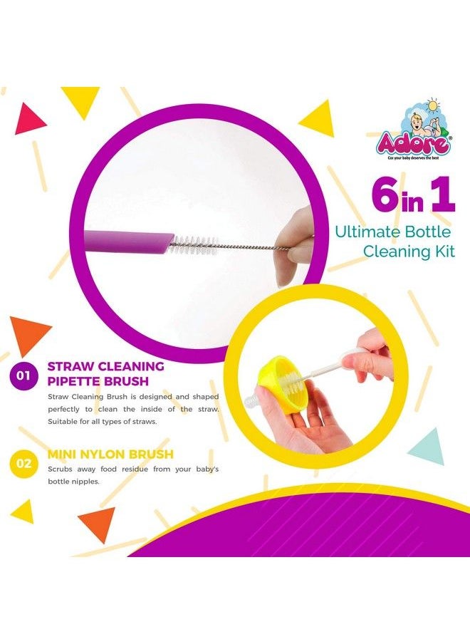 Adore Bottle Nipple And Straw Cleaning Kit Multi Color Feeding Bottle Cleaner Brush (Cleaning Brush Kit) (Ultimate 6 In 1)  - Image 5