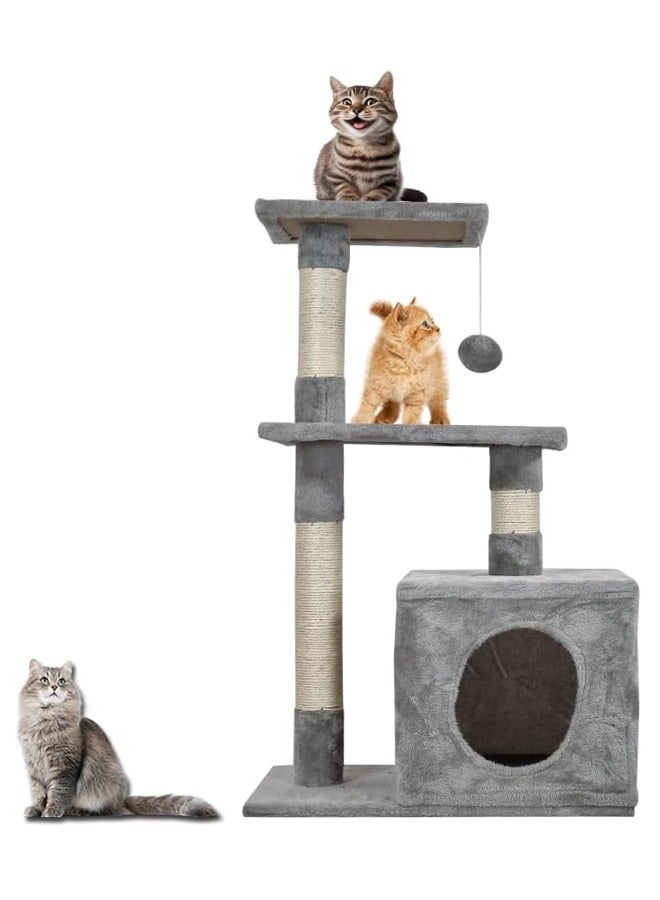 MAJIBAO Cat tree House & Scratching Post for Multiple Cats, Natural Scratching, Cat Play & Rest, Cozy Cat Scratching, Cat Condo, Grey Color, 80cm height - Image 1