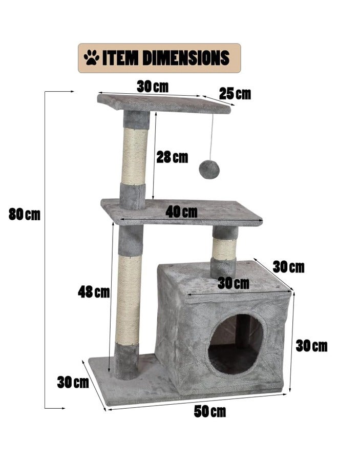MAJIBAO Cat tree House & Scratching Post for Multiple Cats, Natural Scratching, Cat Play & Rest, Cozy Cat Scratching, Cat Condo, Grey Color, 80cm height - Image 2