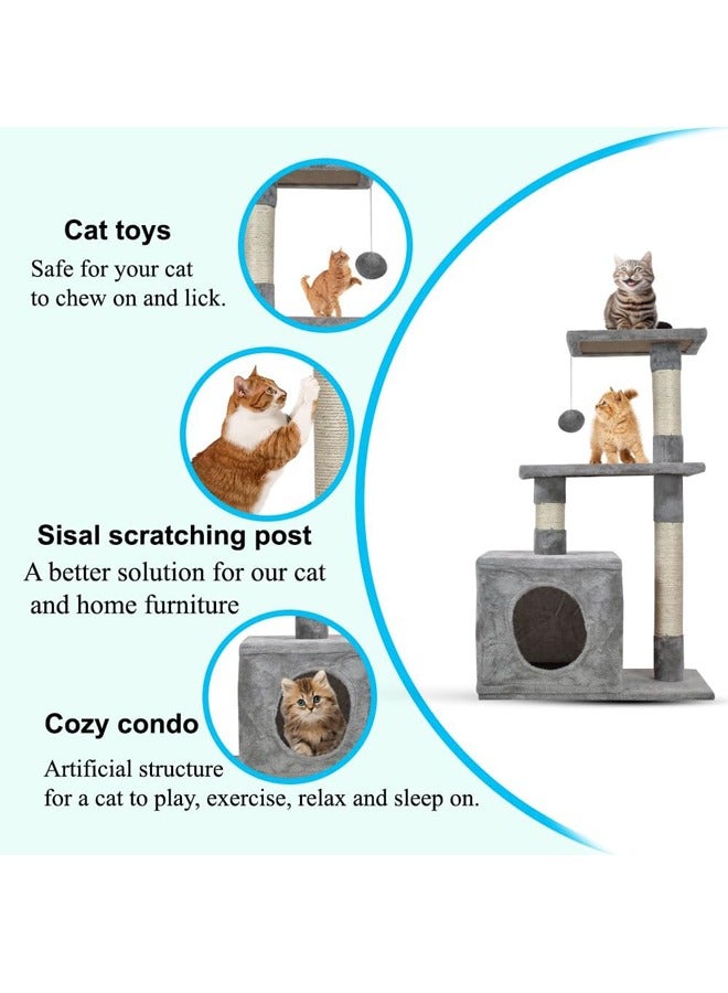 MAJIBAO Cat tree House & Scratching Post for Multiple Cats, Natural Scratching, Cat Play & Rest, Cozy Cat Scratching, Cat Condo, Grey Color, 80cm height - Image 4