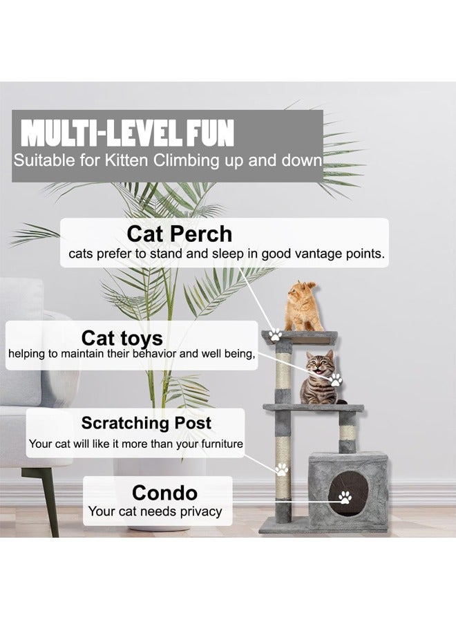 MAJIBAO Cat tree House & Scratching Post for Multiple Cats, Natural Scratching, Cat Play & Rest, Cozy Cat Scratching, Cat Condo, Grey Color, 80cm height - Image 5