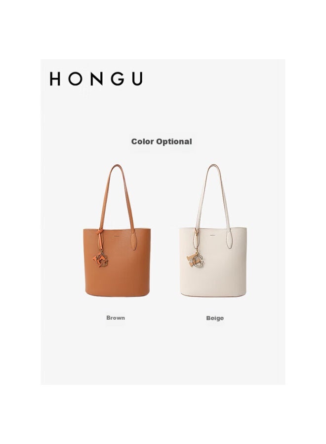 Hongu Honggu Leather Handbag For Women, Bucket Bag, Crossbody Large Capacity Shoulder Bag, Commuter Tote Bag, Qixi Gift For Girlfriend - Image 1