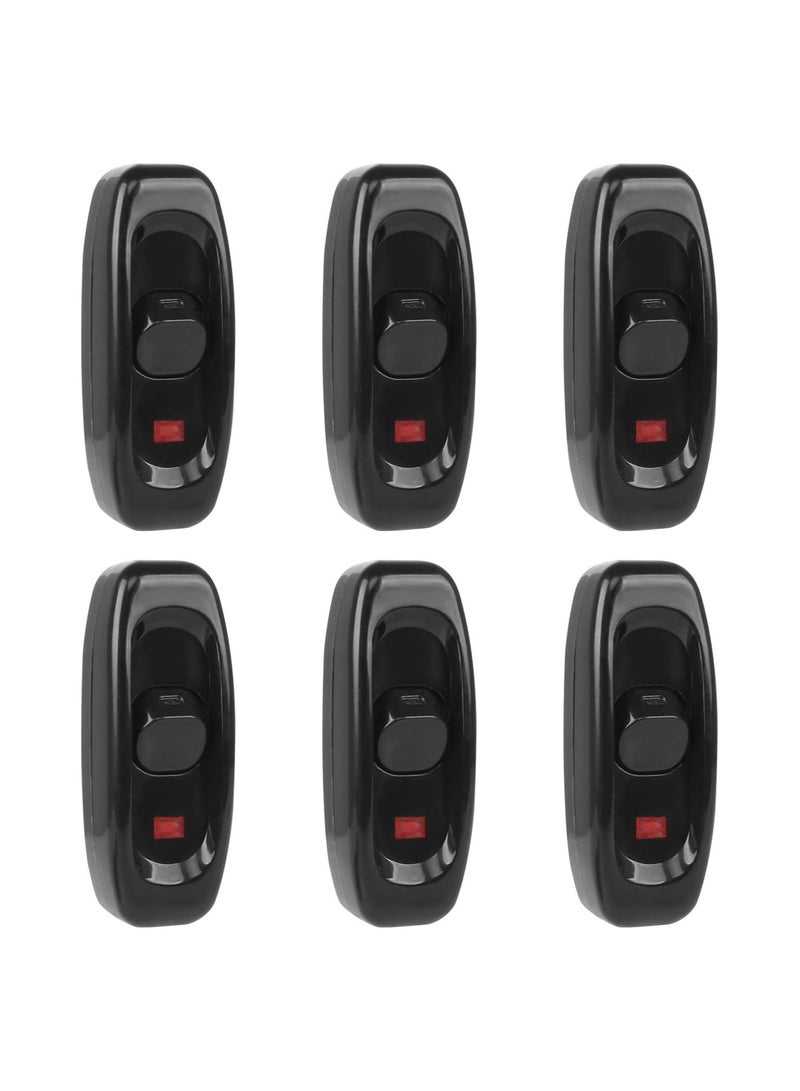 KASTWAVE Inline Light Switch, AC 250V 10A Feed Through Switch Cord Cable Switch with LED Indicator Light for Bedside Lamp Desk Table Light Electrical Cord, Black - 6Pcs - Image 1