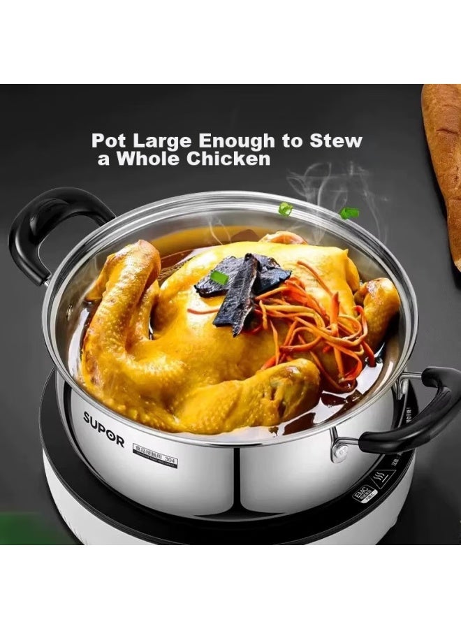 Supor Soup Pot, Thickened 304 Stainless Steel Stew Pot, Double-handled Anti-scalding Pot For Cooking Porridge And Noodles, Compatible With Gas And Induction Cookers, St20h3 - Image 3