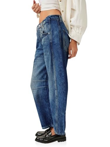 PLNOTME Women's Baggy Boyfriend Jeans Vintage Wide Leg Mid Rise Barrel Denim Ankle Pants - Image 3