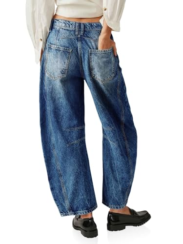 PLNOTME Women's Baggy Boyfriend Jeans Vintage Wide Leg Mid Rise Barrel Denim Ankle Pants - Image 4