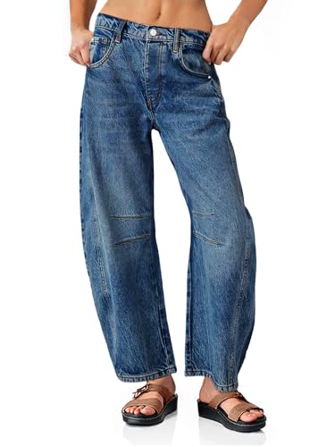 PLNOTME Women's Baggy Boyfriend Jeans Vintage Wide Leg Mid Rise Barrel Denim Ankle Pants - Image 1