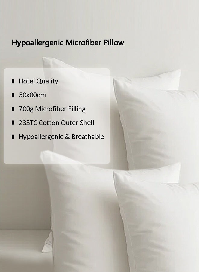 Pearl Coast وسادة ميكروفايبر مضادة للحساسية – 50x80 سم – حشوة 700 جرام – غطاء قطن قابل للتنفس 233TC – دعم ناعم للنائمين ذوي الحساسية عبوة من 4 - Image 3
