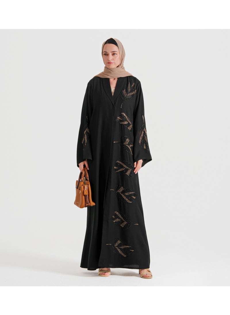 Rosette Abaya Abaya with Leaves dantil embroidery Cutting  - Image 4