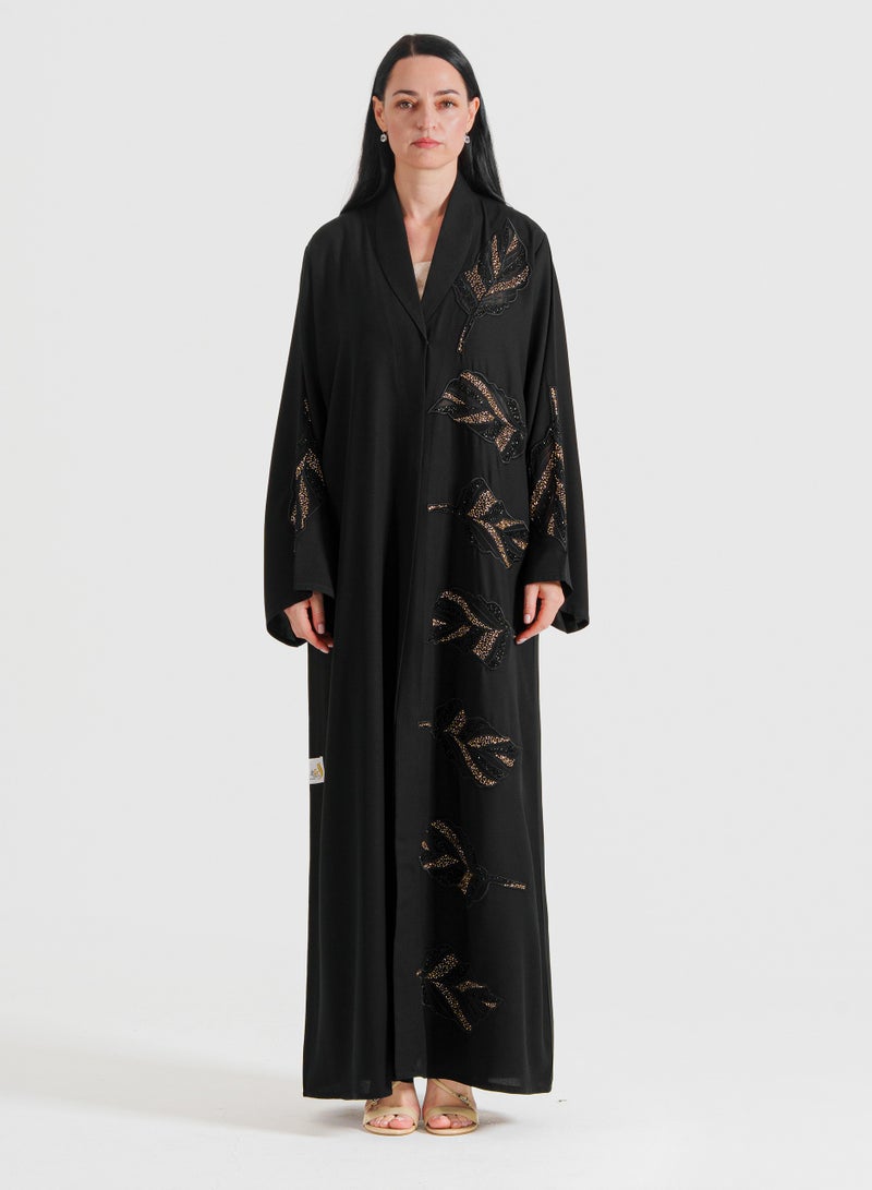Rosette Abaya Abaya with Leaves dantil embroidery Cutting - Image 1