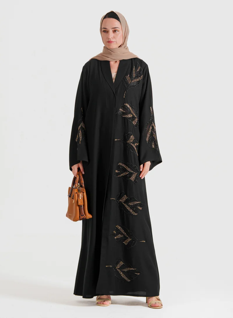 Rosette Abaya Abaya with Leaves dantil embroidery Cutting