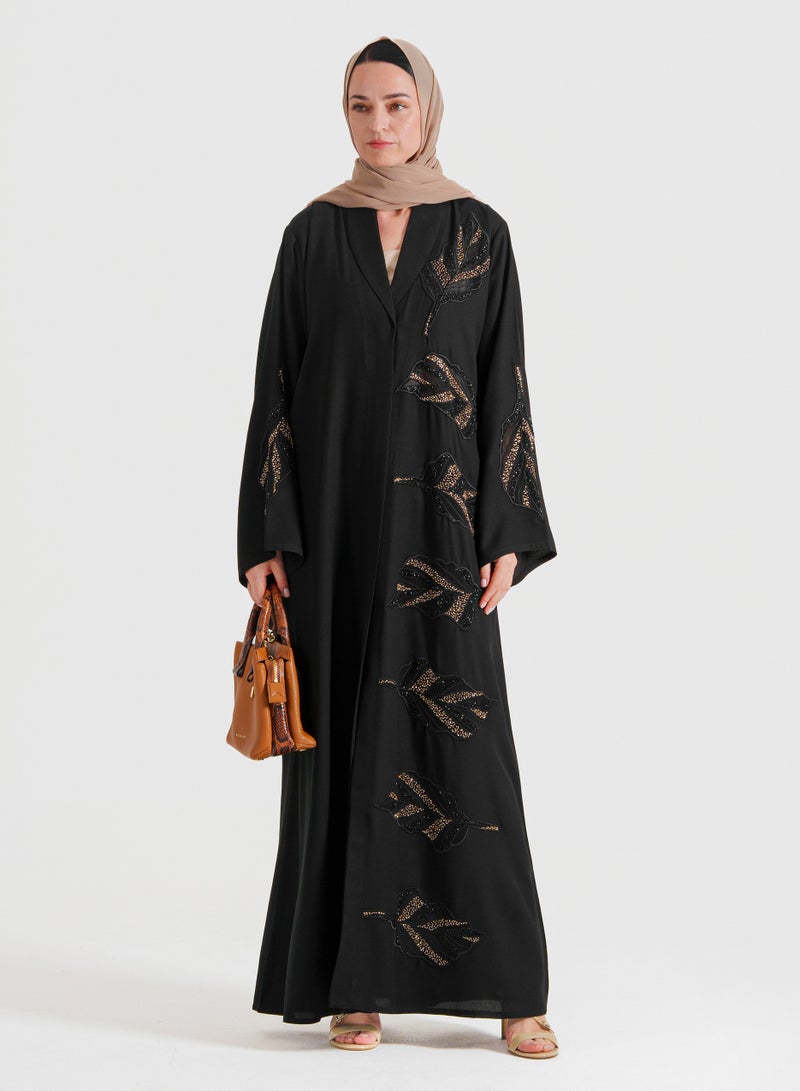 Rosette Abaya Abaya with Leaves dantil embroidery Cutting - Image 4