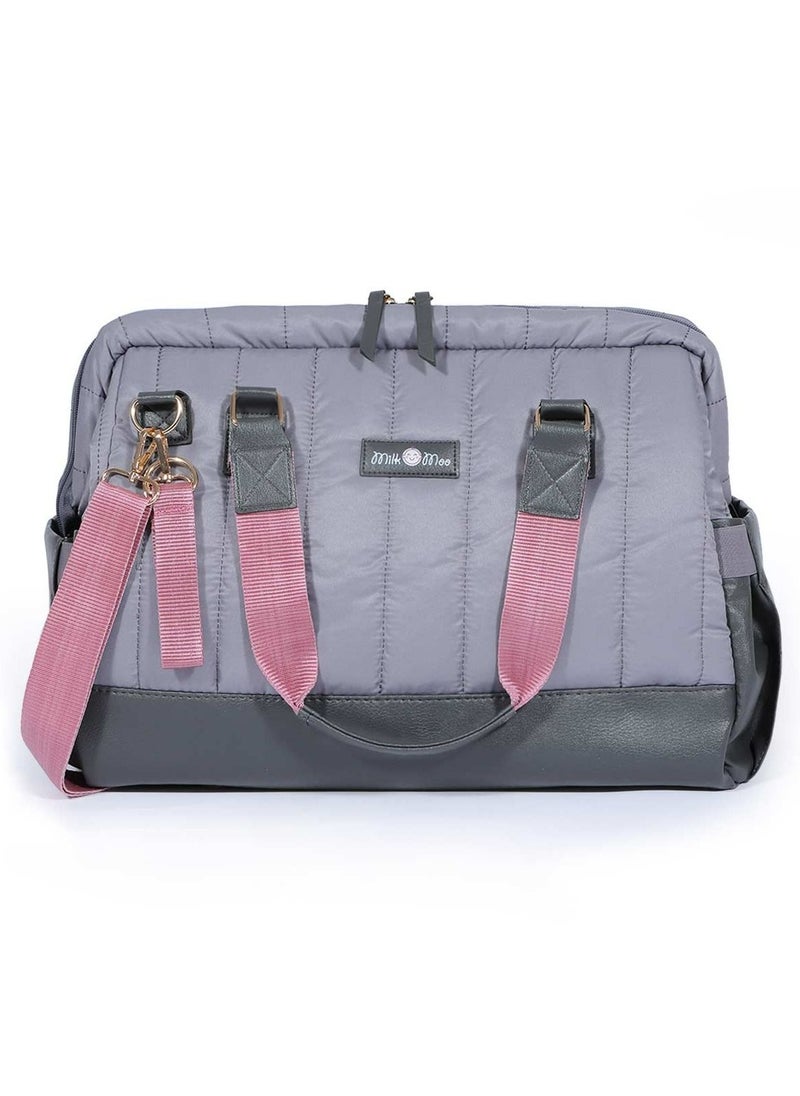 Milk&Moo Milk&Moo Tote Diaper Bag Quilted Large for Baby Care Travel Bag Hospital Bag Water Resistant Vegan Leather Heat Insulated Pockets Shoulder Bag, Dark Grey  - Image 1