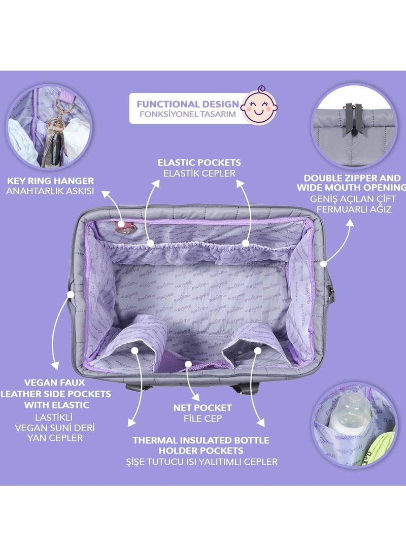 Milk&Moo Milk&Moo Tote Diaper Bag Quilted Large for Baby Care Travel Bag Hospital Bag Water Resistant Vegan Leather Heat Insulated Pockets Shoulder Bag, Dark Grey  - Image 5