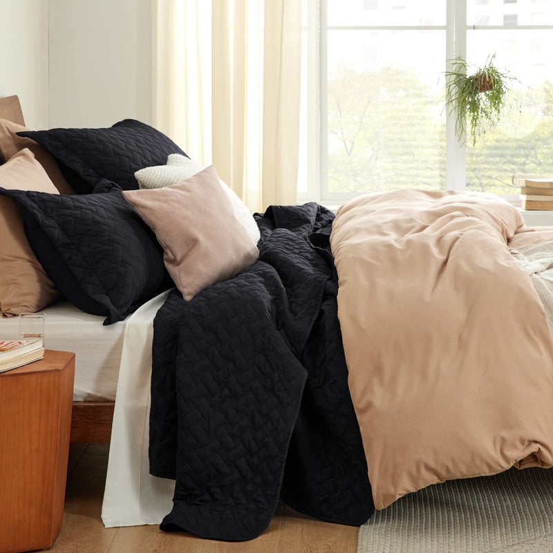 Bedsure Quilts King Size - Lightweight Bedspreads King Size with Basket Weave Pattern, Soft Quilt Bedding Set, Black Comforter Set Coverlet for All Seasons with 2 Pillow Shams (106" x 96") - Image 4