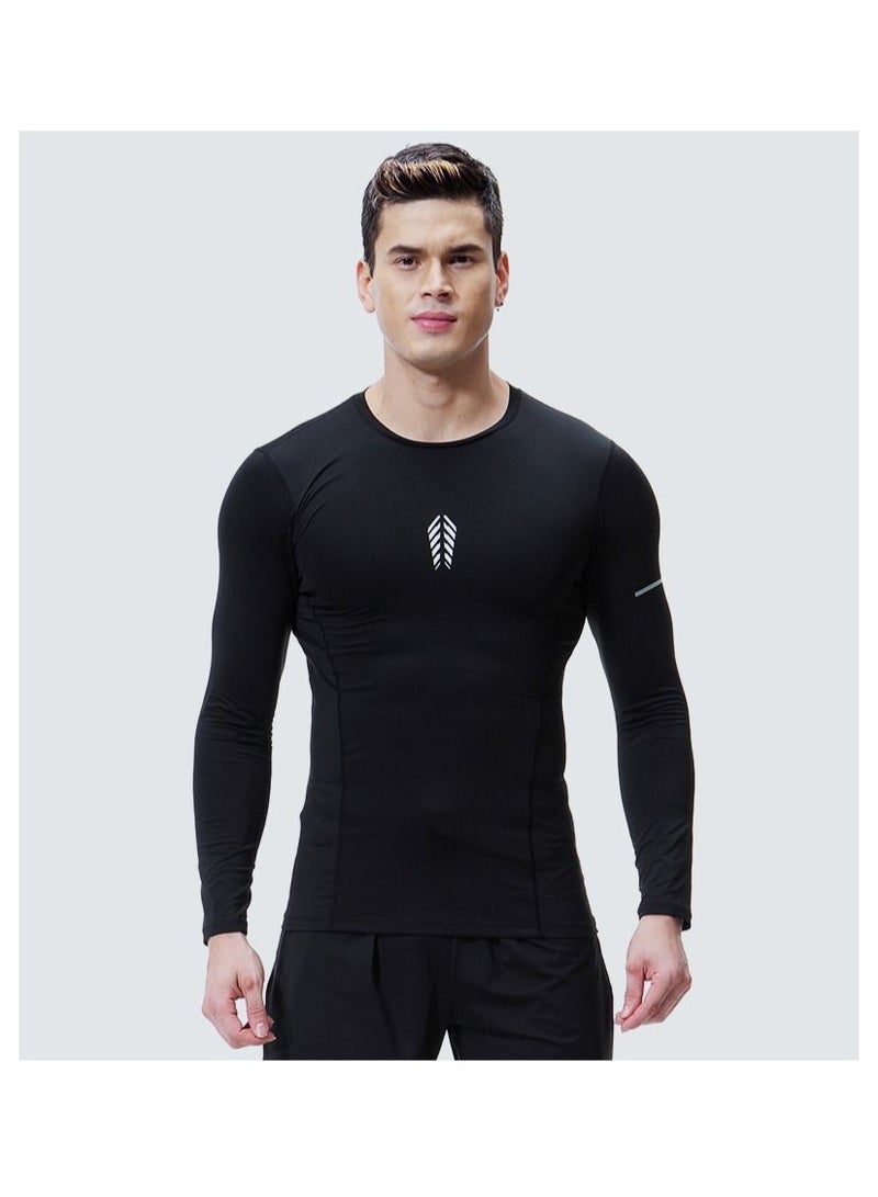 Loquat Men Sports Plus Velvet Long Sleeve T-Shirt Black  - Image 1
