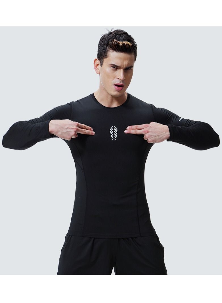 Loquat Men Sports Plus Velvet Long Sleeve T-Shirt Black  - Image 2