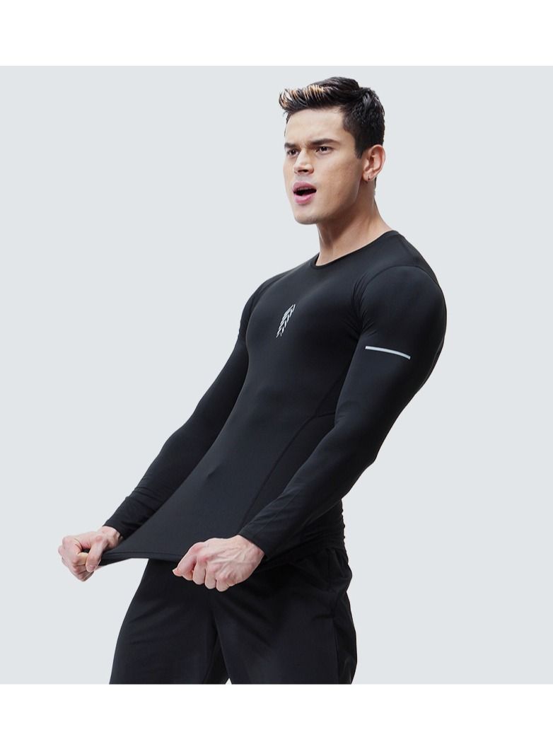 Loquat Men Sports Plus Velvet Long Sleeve T-Shirt Black  - Image 3