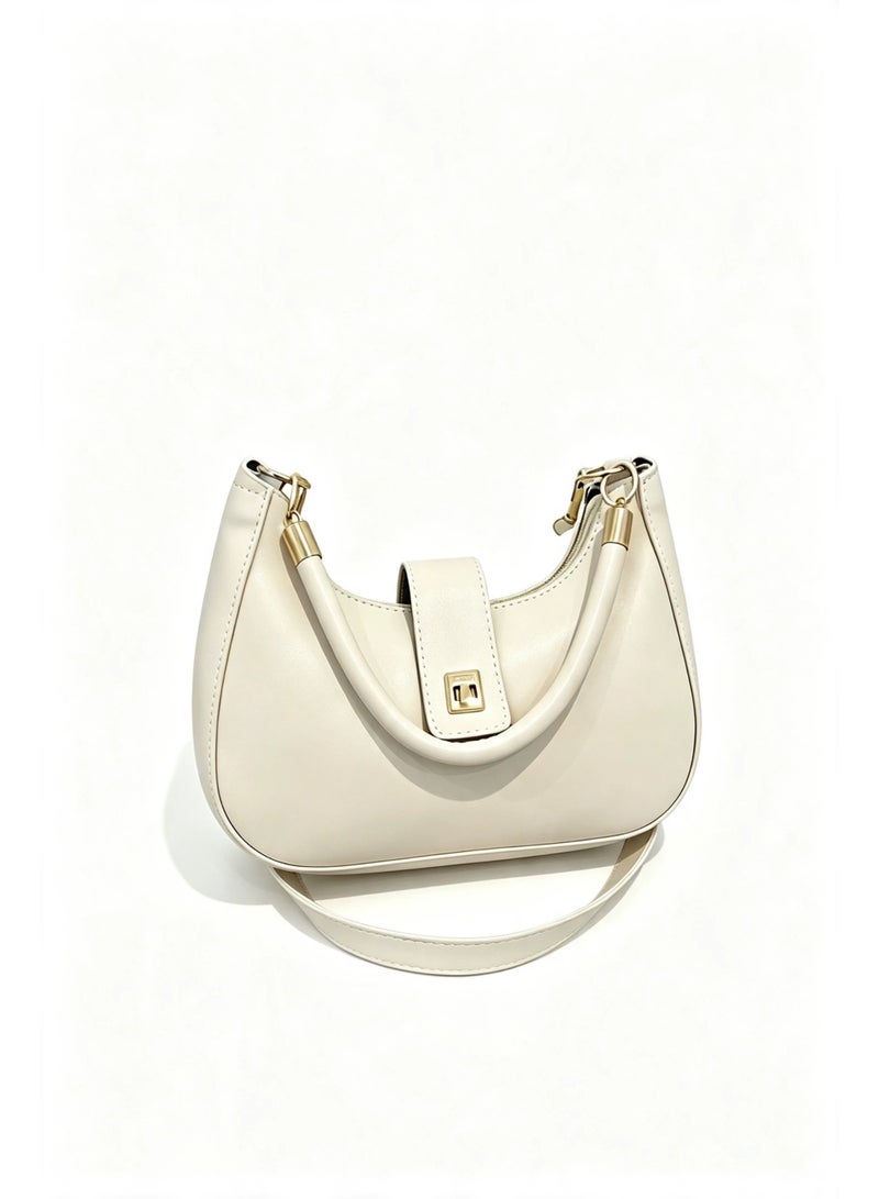 Minimalist White Crescent Underarm Bag Adjustable Strap Soft Leather Everyday Shoulder Bag - Image 1