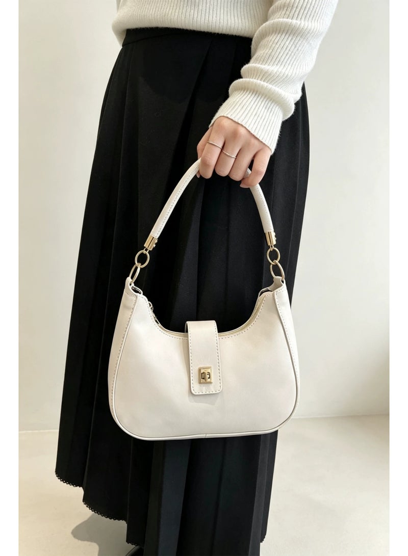 Minimalist White Crescent Underarm Bag Adjustable Strap Soft Leather Everyday Shoulder Bag - Image 5