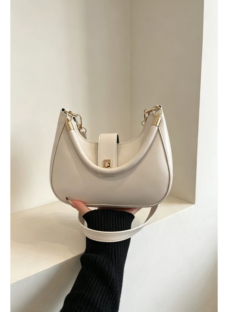 Minimalist White Crescent Underarm Bag Adjustable Strap Soft Leather Everyday Shoulder Bag - Image 3