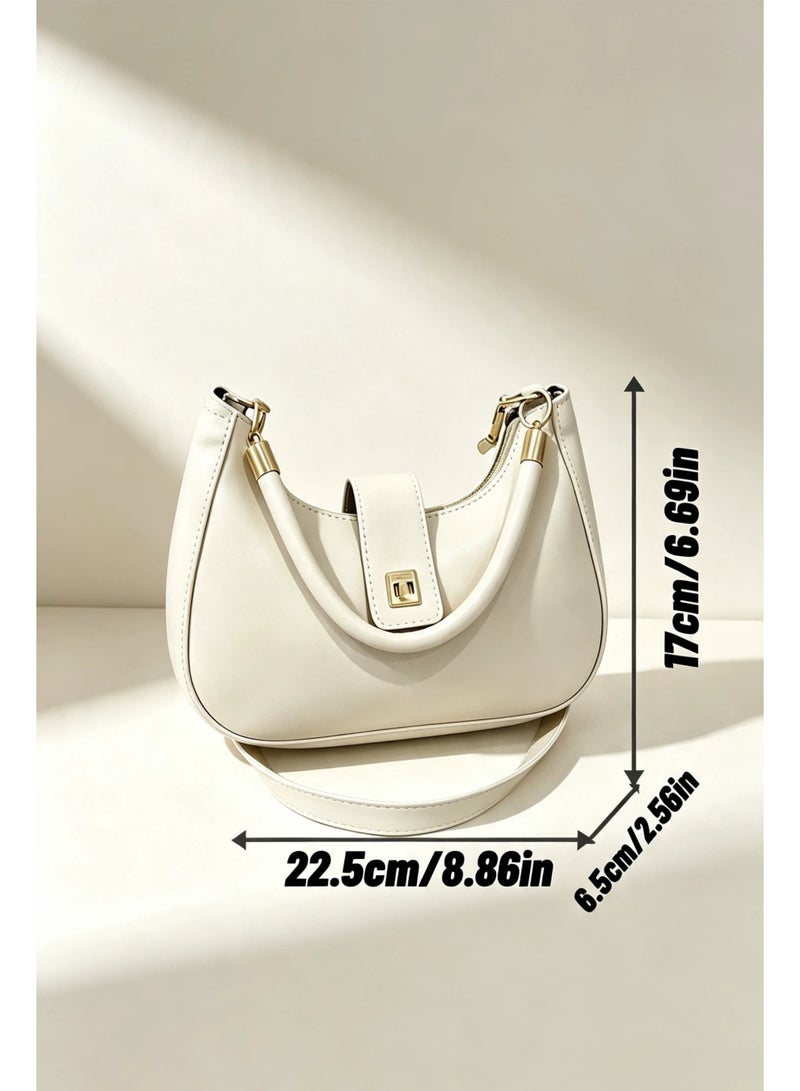 Minimalist White Crescent Underarm Bag Adjustable Strap Soft Leather Everyday Shoulder Bag - Image 4