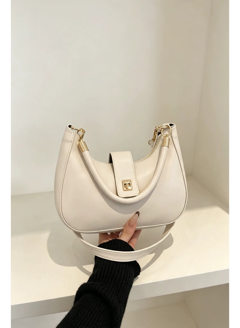 Minimalist White Crescent Underarm Bag Adjustable Strap Soft Leather Everyday Shoulder Bag - Image 2