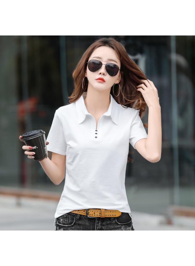 Early Spring And Summer New Women's Short-sleeved T-shirt Cotton Loose Lapel Base Shirt Polo Collar Top Trendy Undershirt