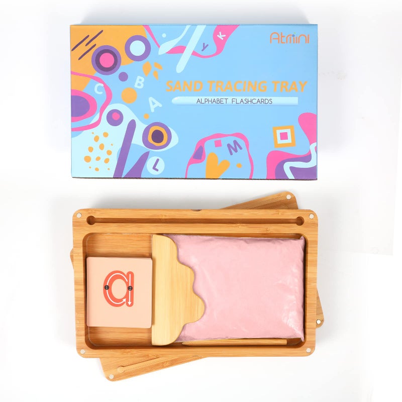 AtMini Sand Tray for Classroom Montessori Sand Tray with Lid Wooden Sand Trays for Kids Writing Letters and Numbers (Pink) - Image 4