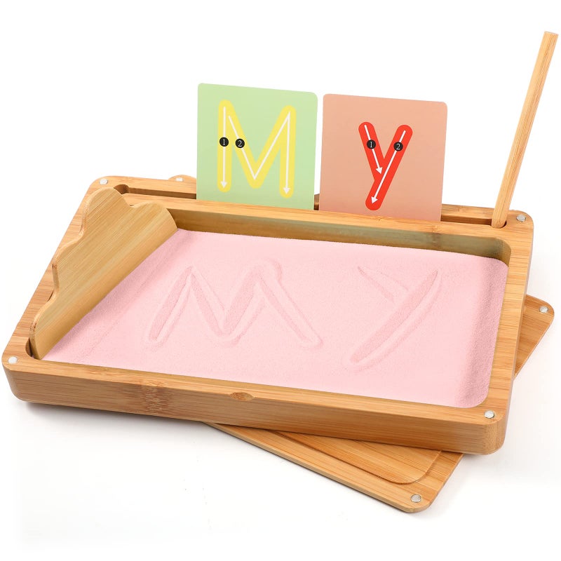 AtMini Sand Tray for Classroom Montessori Sand Tray with Lid Wooden Sand Trays for Kids Writing Letters and Numbers (Pink) - Image 1