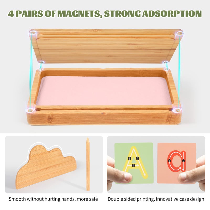 AtMini Sand Tray for Classroom Montessori Sand Tray with Lid Wooden Sand Trays for Kids Writing Letters and Numbers (Pink) - Image 2