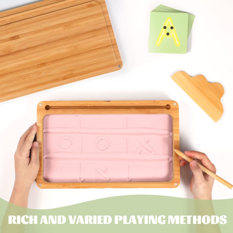 AtMini Sand Tray for Classroom Montessori Sand Tray with Lid Wooden Sand Trays for Kids Writing Letters and Numbers (Pink) - Image 3