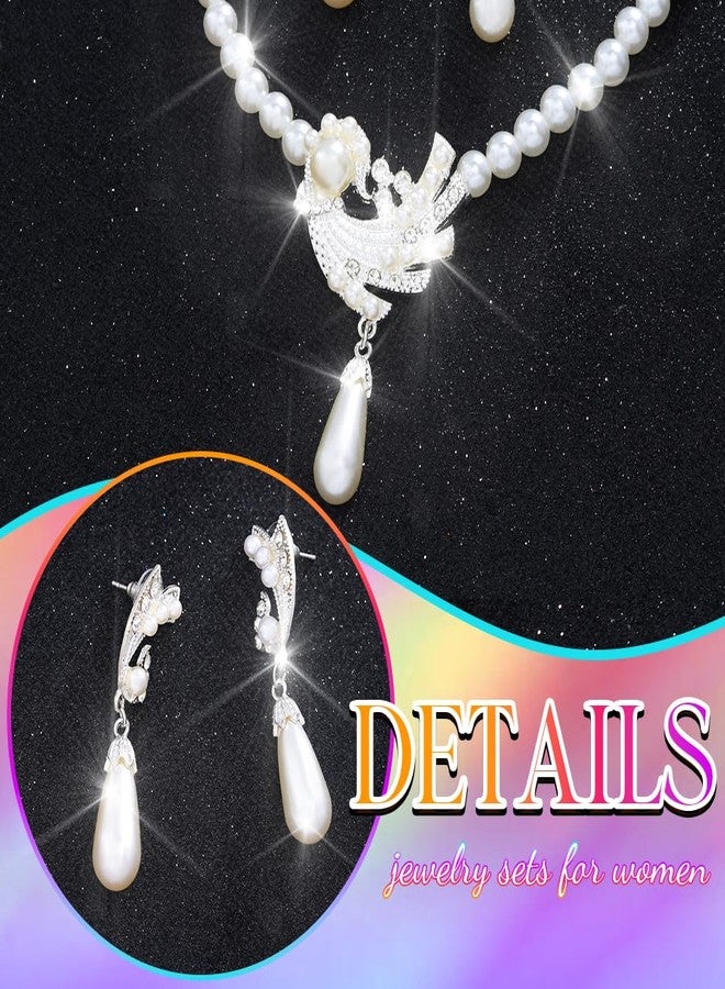 كامبسيس طقم مجوهرات كامبسيس بيرل، قلادة وأقراط بيضاء، إكسسوارات فساتين الزفاف والحفلات للنساء - Image 5