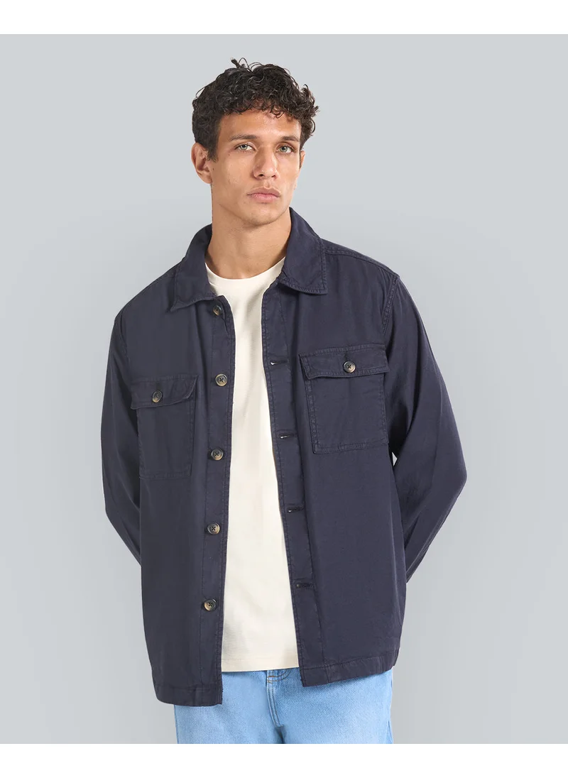 غانت Regular Fit Cotton Linen Overshirt