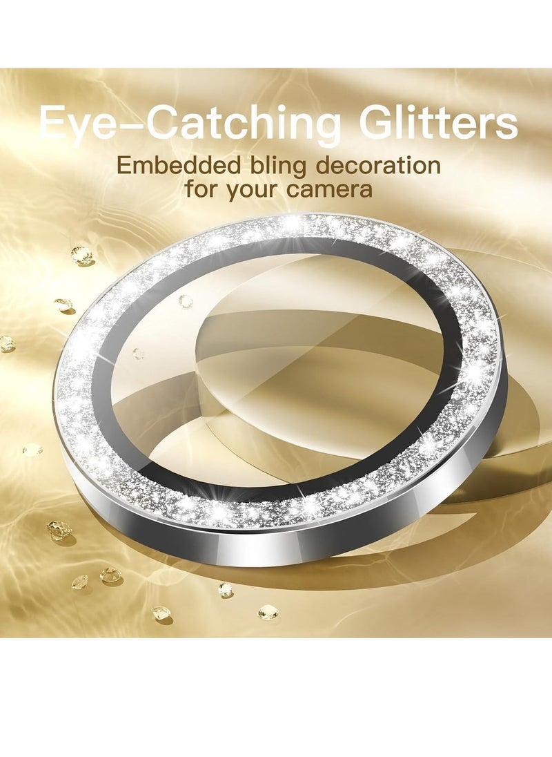 Raxoom Camera Lens Protector for iPhone 15 Pro 6.1-Inch and iPhone 15 Pro Max 6.7-Inch, Bling Glitter Individual 9H Tempered Glass Metal Ring Cover, HD Clear, 3-Pack (White Titanium) - Image 2