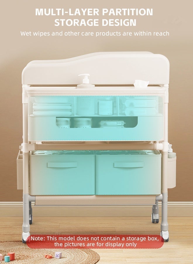 سوفت تاتش طاولة تغيير حفاضات الأطفال القابلة للطي مع عجلات، منظم لغرفة الأطفال حديثي الولادة، طاولة تغيير ملابس مع رف تخزين، هيكل معزز وارتفاع قابل للتعديل (بيج) - Image 5