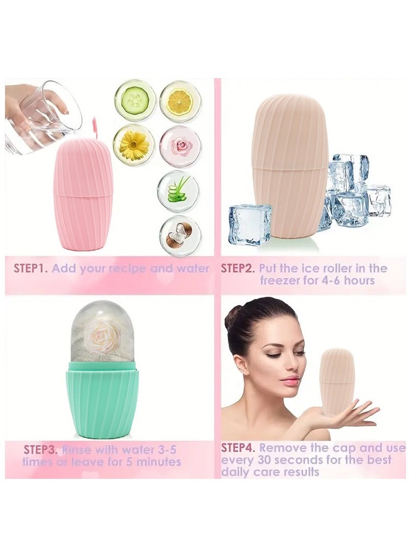 Ice Face Roller, Reusable Silicone Mold Face Massage Eye Facial Beauty Skin Care Tools Apply Ice for Shrink Pores Anti Wrinkle Reduce Puffiness Improve Skin Elasticity, Striped - Image 3
