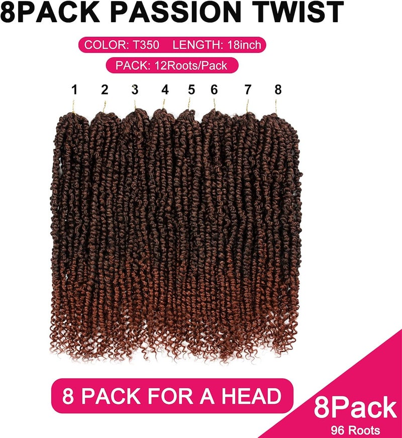NAYOO Passion Twist Hair - 8 Packs 18 Inch Passion Twist Crochet Hair For Black Women, Crochet Pretwisted Curly Hair Passion Twists Synthetic Braiding Hair Extensions (18 Inch 8 Packs, T350) - Image 4