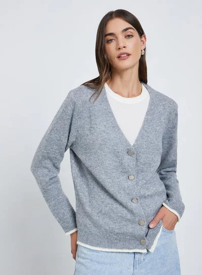 Styli Styli Grey Regular Fit Buttoned Knit Cardigan