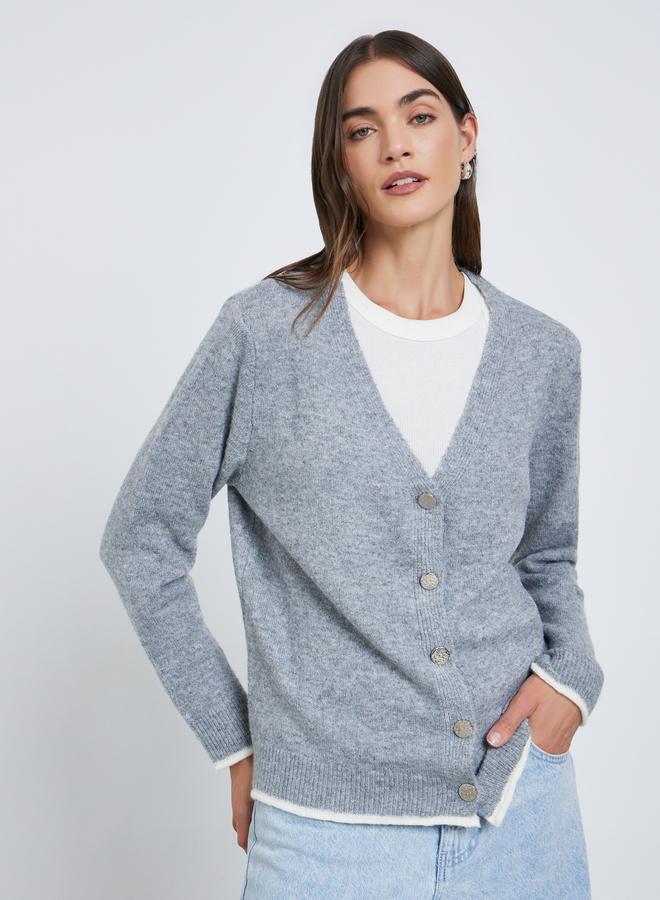 Styli Grey Regular Fit Buttoned Knit Cardigan - Image 1