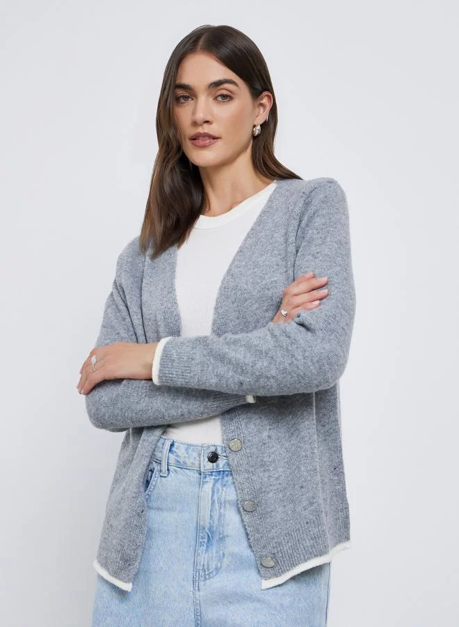 Styli Styli Grey Regular Fit Buttoned Knit Cardigan