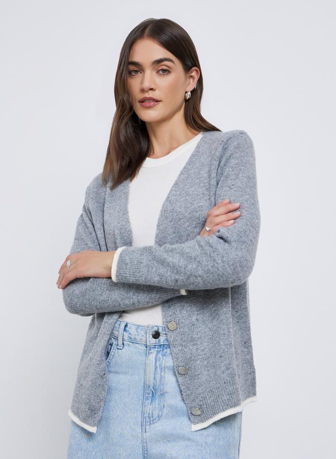 Styli Grey Regular Fit Buttoned Knit Cardigan - Image 3